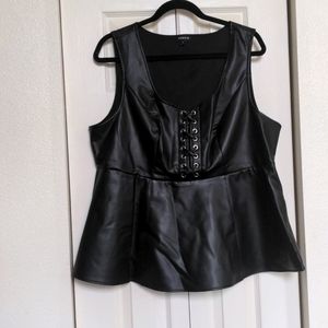 Peplum faux leather top